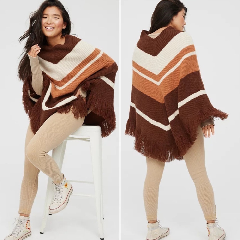 Offline Aerie Pullover Sweater Poncho In Fall Brown Tones Women’s One Size